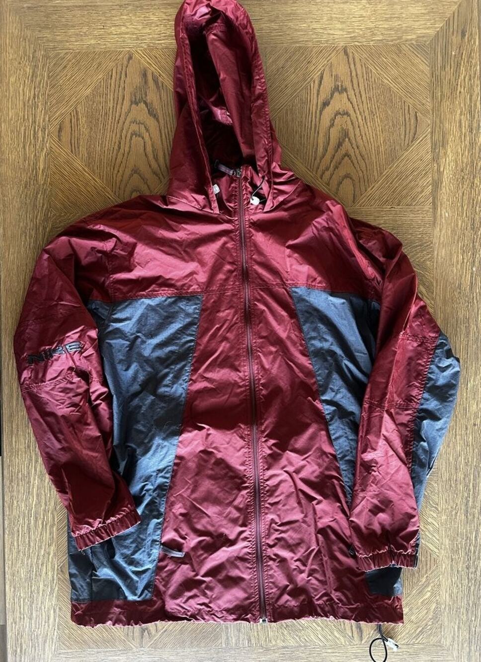 Y2K Nike Hooded Windbreaker Jacket Mens XL Maroon Gray